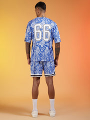 Go Devil 66 Printed Paisley White & Blue Co-ord Set for Men