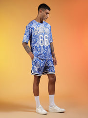 Go Devil 66 Printed Paisley White & Blue Co-ord Set for Men