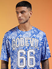 Go Devil 66 Printed Paisley White & Blue Co-ord Set for Men