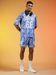 Go Devil 66 Printed Paisley White & Blue Co-ord Set for Men