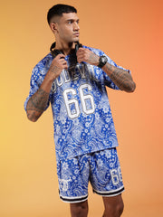 Go Devil 66 Printed Paisley White & Blue Co-ord Set for Men