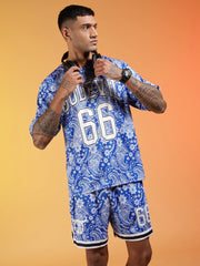 Pack of 2 Go Devil 66 Printed Paisley Blue & White & Golden & Black Co-ord Set for Man