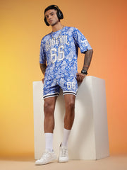 Go Devil 66 Printed Paisley White & Blue Co-ord Set for Men