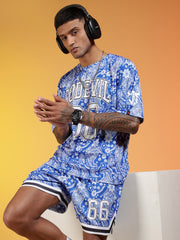 Go Devil 66 Printed Paisley White & Blue Co-ord Set for Men