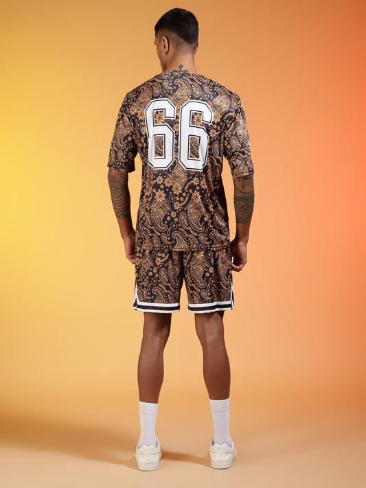 Go Devil 66 Printed Paisley Black & Brown Co-ord Set for Men