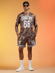 Go Devil 66 Printed Paisley Black & Brown Co-ord Set for Men