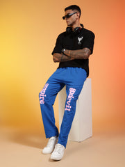 Go Devil Men’s Blue Soft Stretchable Casual Graphic Printed Joggers