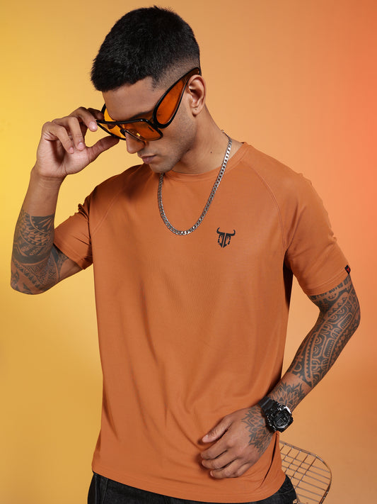 Go Devil Logo Printed Rust Orange Lightweight Activewear T-Shirt For Men