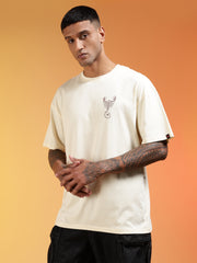 Go Devil Men’s Cream Scorpion Graphic Oversized T-Shirt