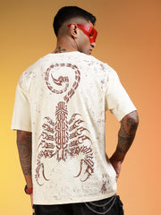 Go Devil Men’s Cream Scorpion Graphic Oversized T-Shirt