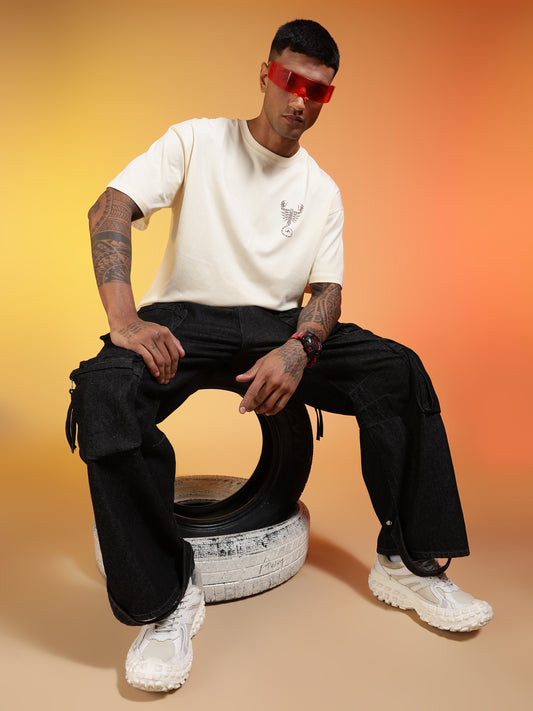 Go Devil Men’s Cream Scorpion Graphic Oversized T-Shirt