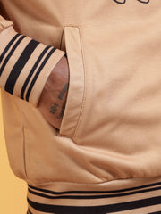 Go Devil Men’s Premium Beige Varsity Bomber Jacket with Graphic Print