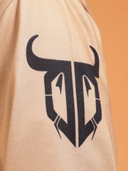 Go Devil Men’s Premium Beige Varsity Bomber Jacket with Graphic Print