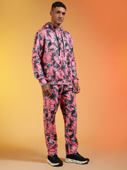 Go Devil Men’s Pink Abstract Printed Hooded Co-Ord Set