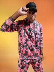 Go Devil Men’s Pink Abstract Printed Hooded Co-Ord Set
