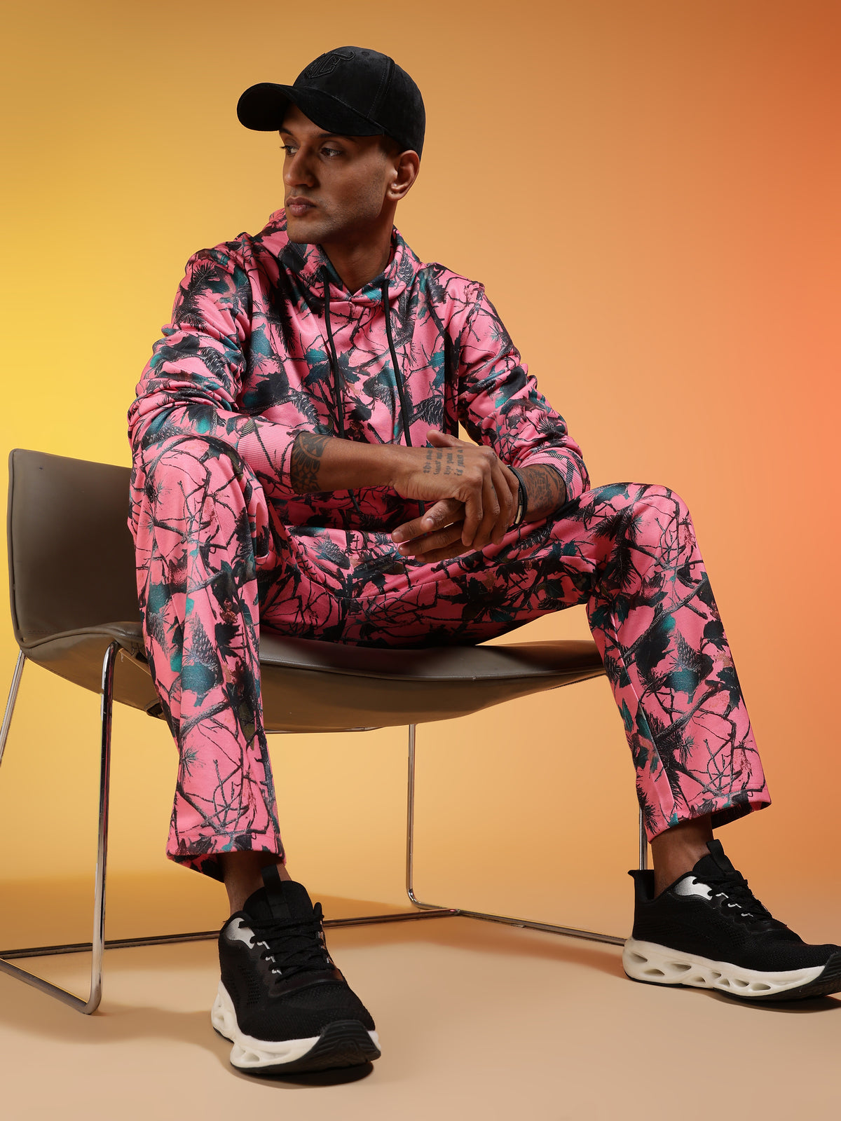 Go Devil Men’s Pink Abstract Printed Hooded Co-Ord Set