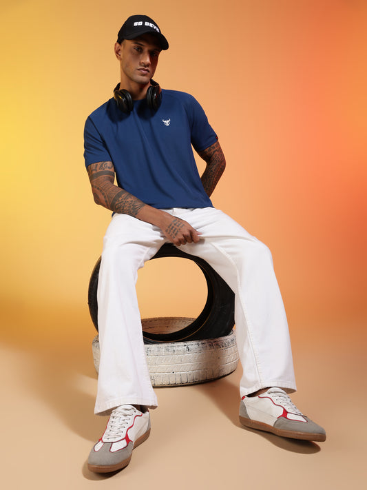 Go Devil Logo Printed Navy Blue Lightweight Activewear T-Shirt For Men