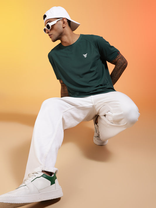 Go Devil Logo Printed Dark Green Lightweight Activewear T-Shirt For Men