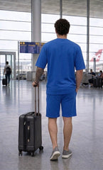 Go Devil Blue Textured T-Shirt With Short Co-Ord Set For Men