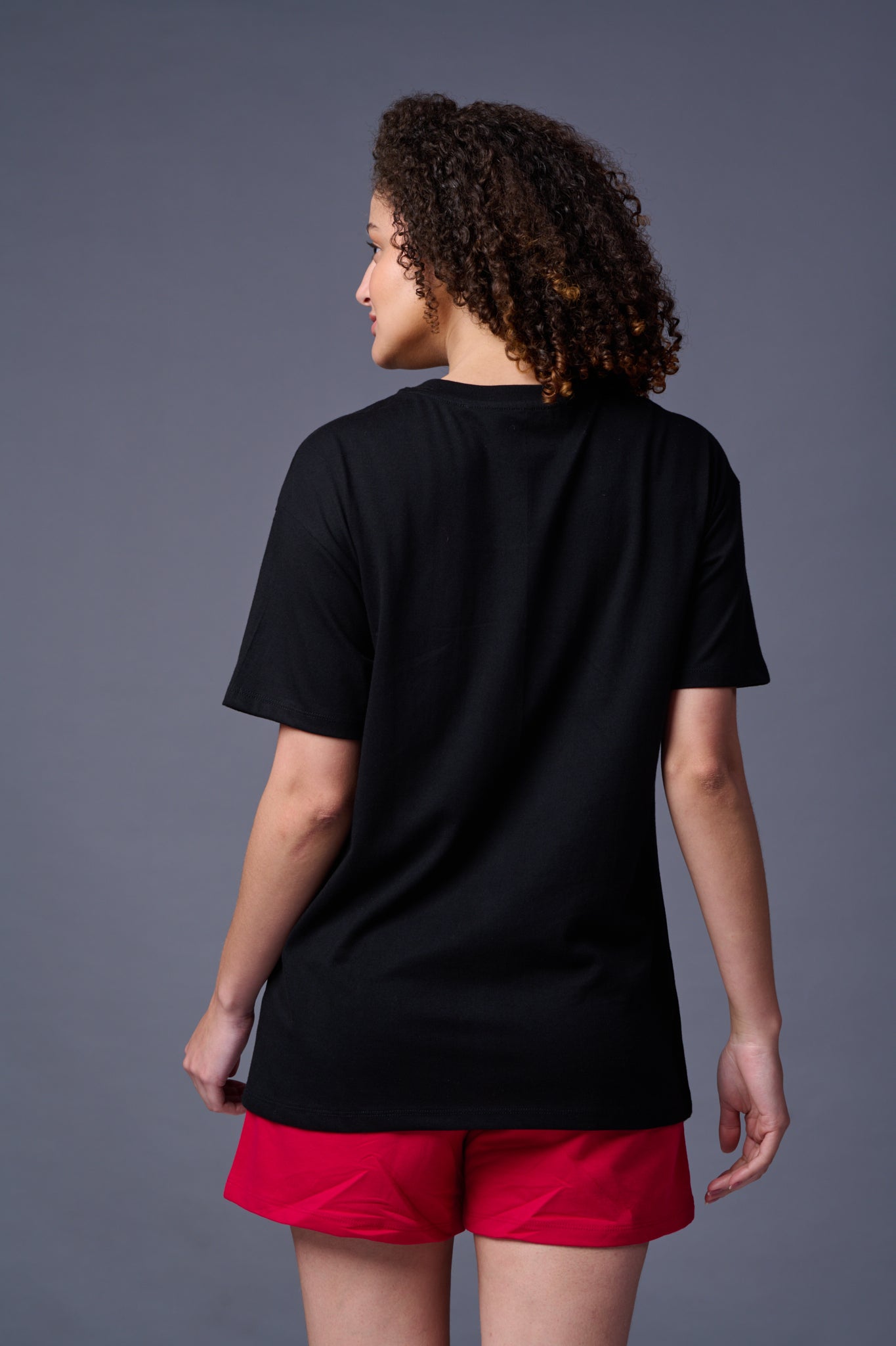 Flower Printed Black Oversized T-Shirt for Women