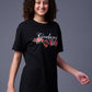 Flower Printed Black Oversized T-Shirt for Women