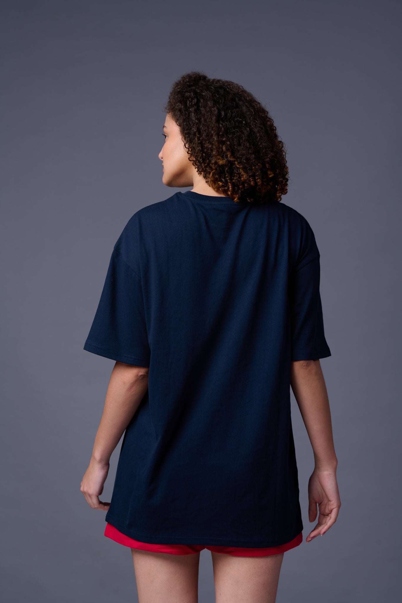 Hard Core Printed Navy Blue Oversized T-Shirt for Women