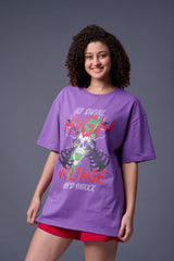 High Voltage Printed Purple Oversized T-Shirt for Women