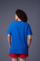 Flower Printed Dark Blue Oversized T-Shirt for Women