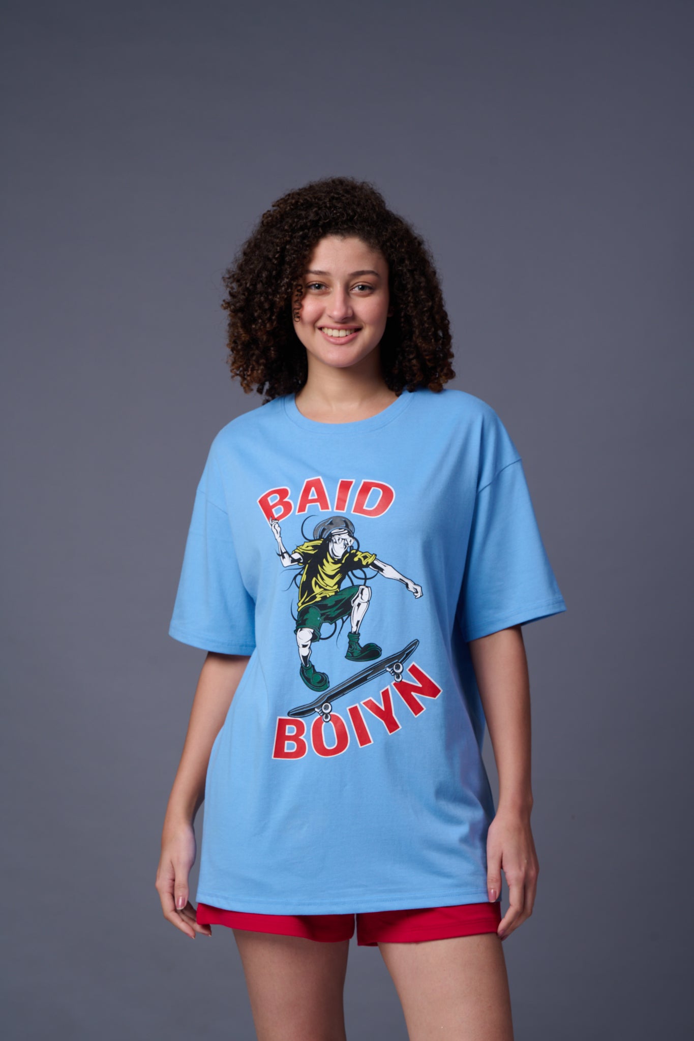 Baid Boiyn Printed Blue Oversized T-Shirt for Women