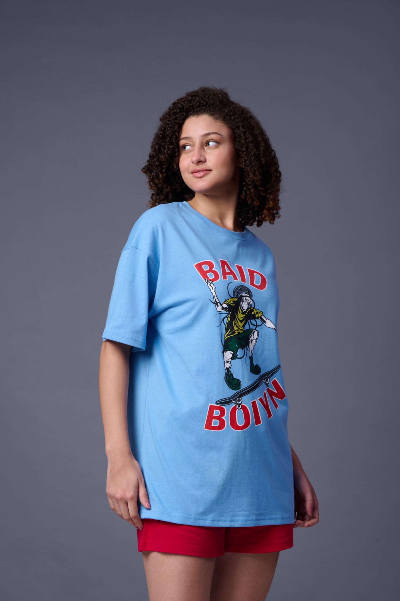 Baid Boiyn Printed Blue Oversized T-Shirt for Women