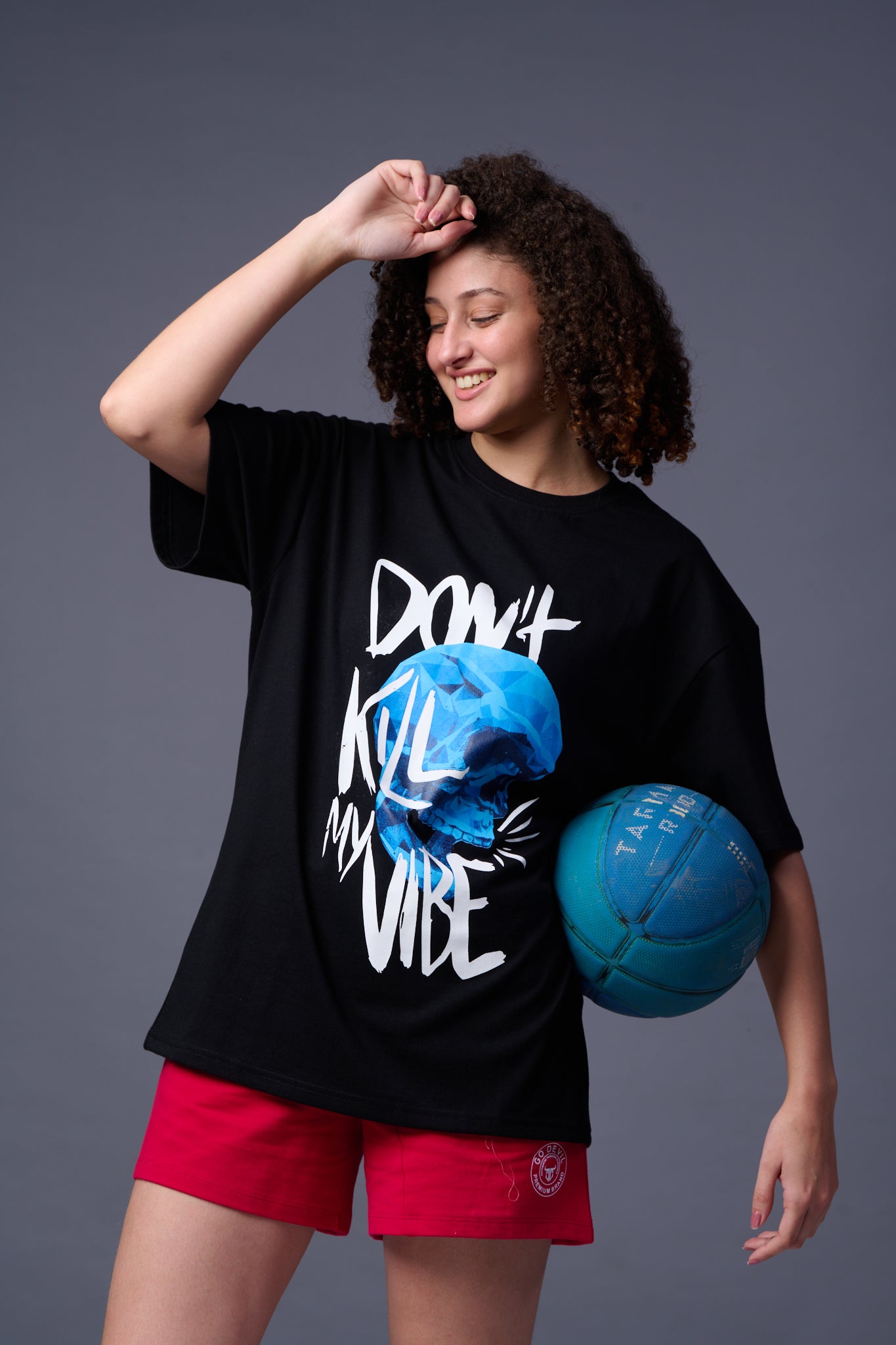 Don't Kill My Vibe Printed Black Oversized T-Shirt for Women