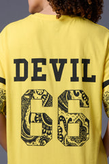Go devil 66 Back Paisley Printed Lemon Yellow Oversized T-Shirt for Women