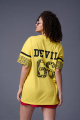 Go devil 66 Back Paisley Printed Lemon Yellow Oversized T-Shirt for Women