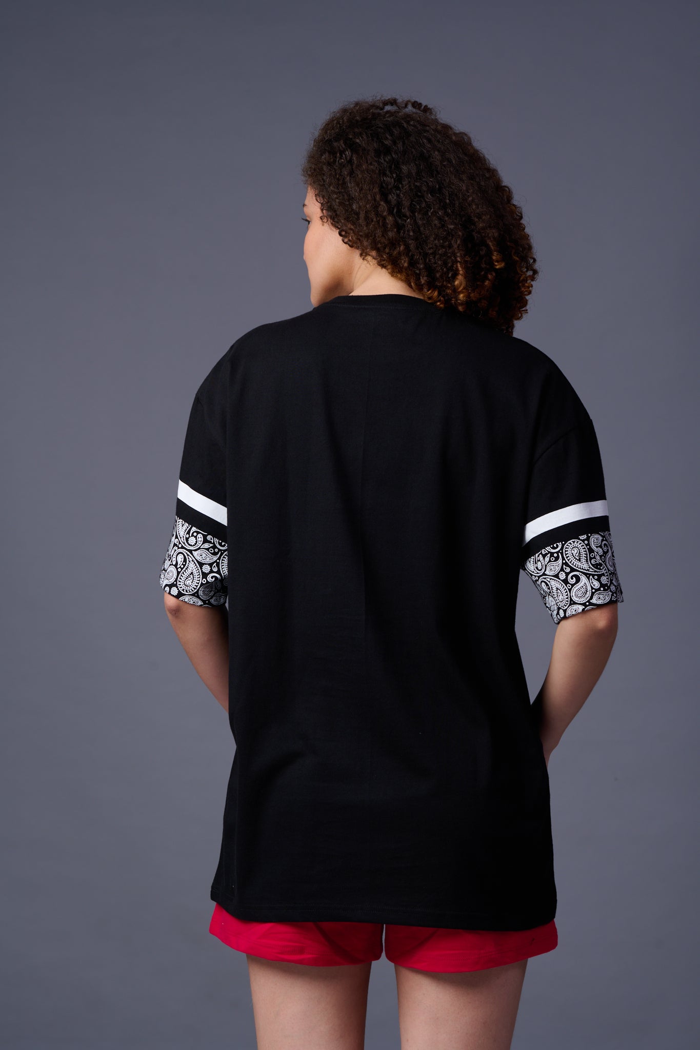 Flower Printed Black Oversized T-Shirt for Women