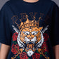 King Tiger Printed Navy Blue Oversized T-Shirt for Women