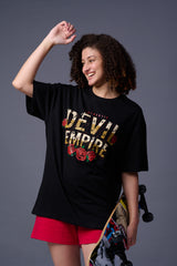 Devil Empire Printed Black Oversized T-Shirt for Women
