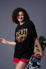 Devil Empire Printed Black Oversized T-Shirt for Women