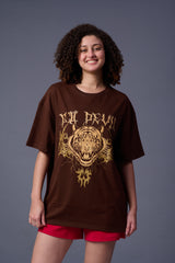 Tiger Printed Chocolate Oversized T-Shirt for Women