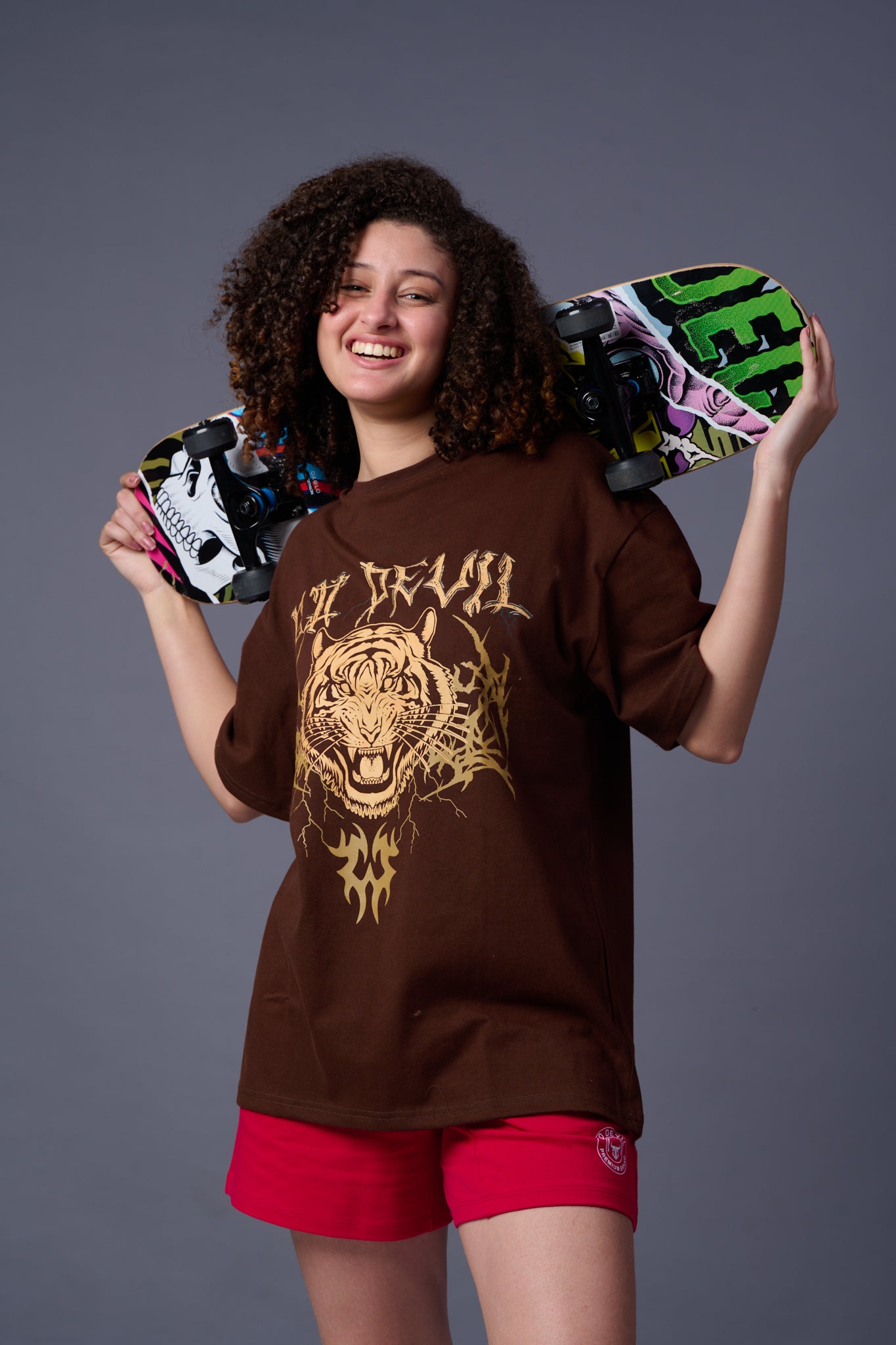 Tiger Printed Chocolate Oversized T-Shirt for Women