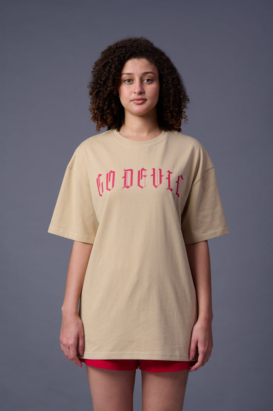 Devil Tiger Printed Ivory  Oversized T-Shirt for Women