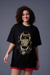 Hard Core Printed Black Oversized T-Shirt for Women