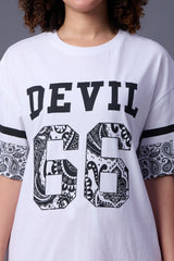 Go Devil 66 Printed White Paisley Print Oversized T-Shirt for Women