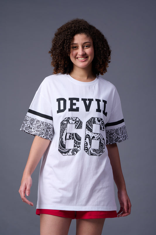 Go Devil 66 Printed White Paisley Print Oversized T-Shirt for Women
