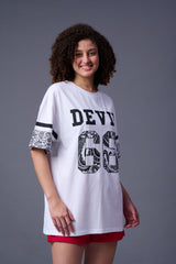 Go Devil 66 Printed White Paisley Print Oversized T-Shirt for Women