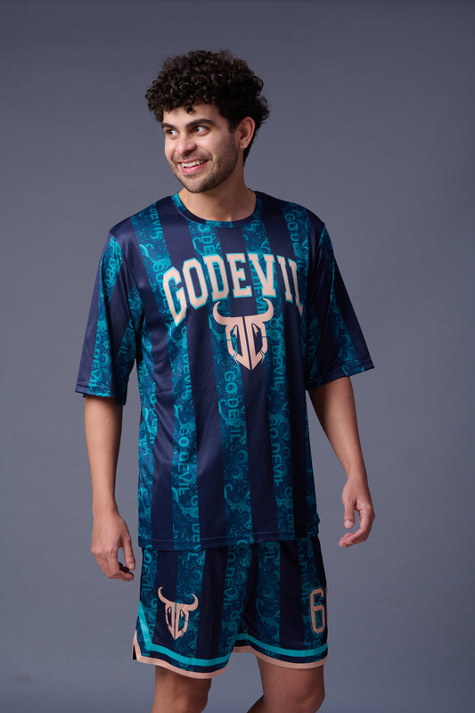 Go Devil Printed Dark and Light Blue Co-ord Set for Men 1365