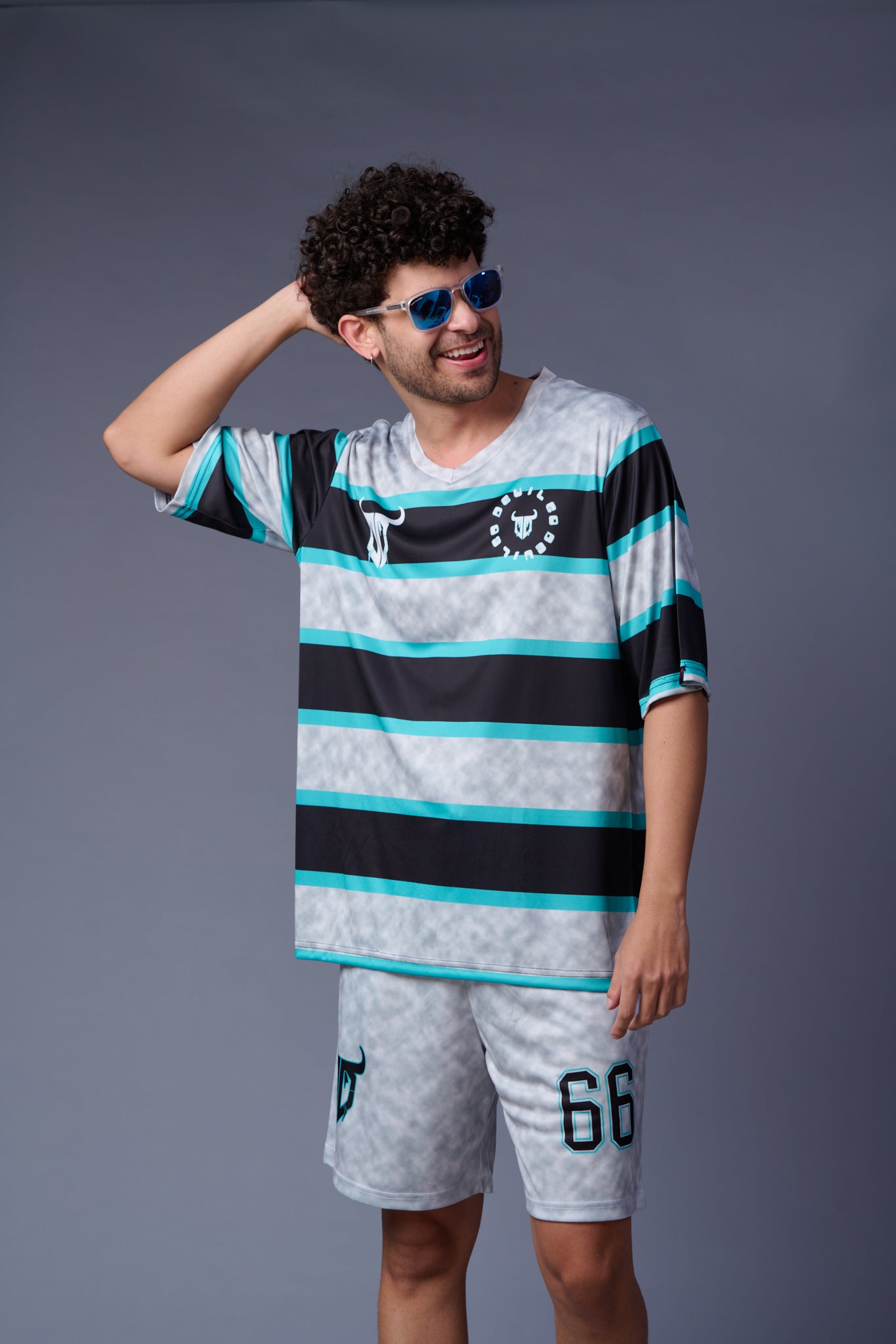 Stripes Printed Black,Blue and White Co-ord Set for Men