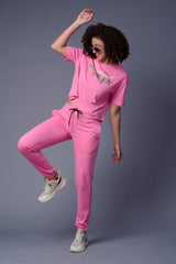 Go Devil With Flower Printed Pink Full Size Co-ord Set for Women