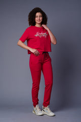 Go Devil With Flower Printed Red Full Size Co-ord Set for Women