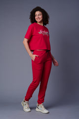 Go Devil With Flower Printed Red Full Size Co-ord Set for Women