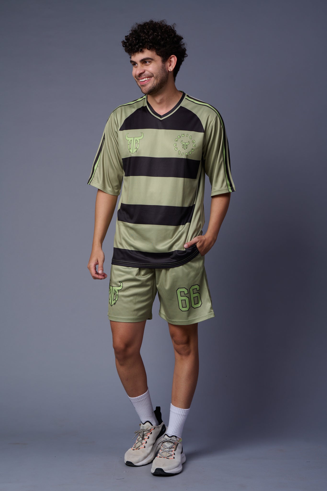 Stripes Printed Black and Green Co-ord Set for Men